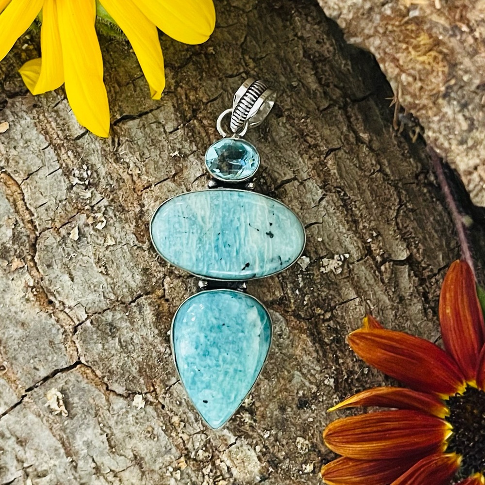 Amazonite Blue Topaz 925 Sterling Silver Pendant
